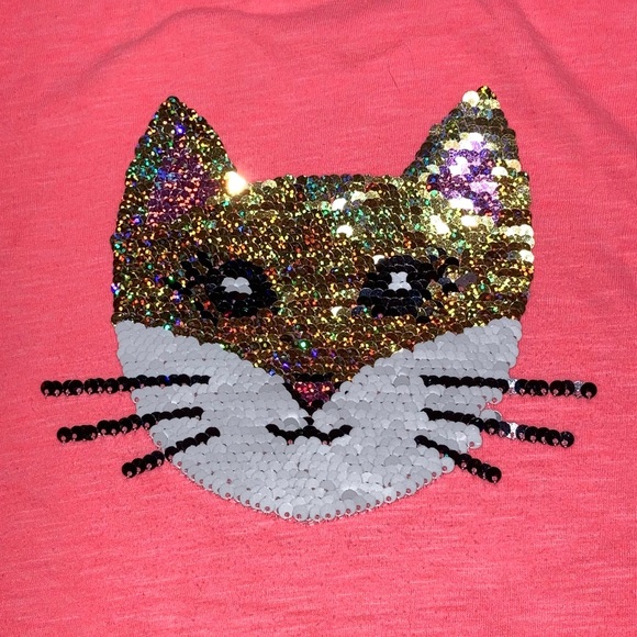 Cat Flip Sequin Shirt Girls Medium 7-8 Pink Gold Top Short Sleeve Summer Glitter - Picture 1 of 9